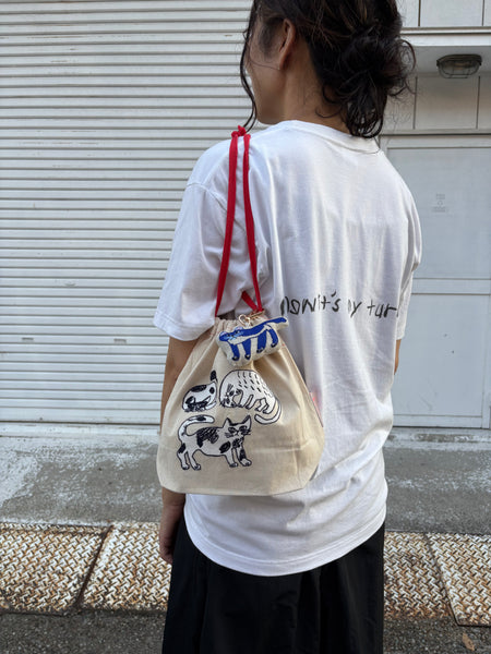 ミロコマチコ 刺繍巾着 ネコ